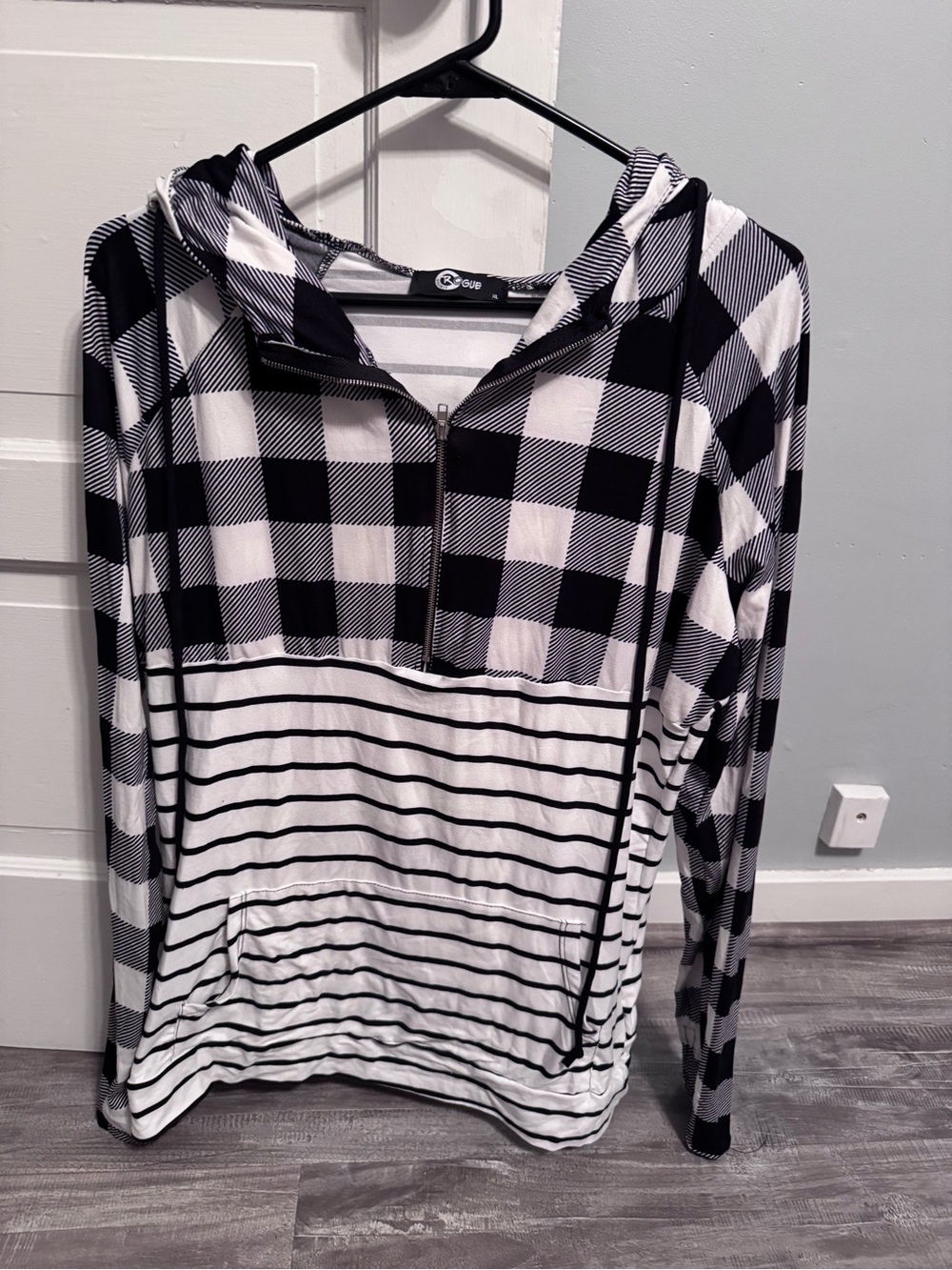 Rogue Black & White Plaid and Stripe Kids Hoodie